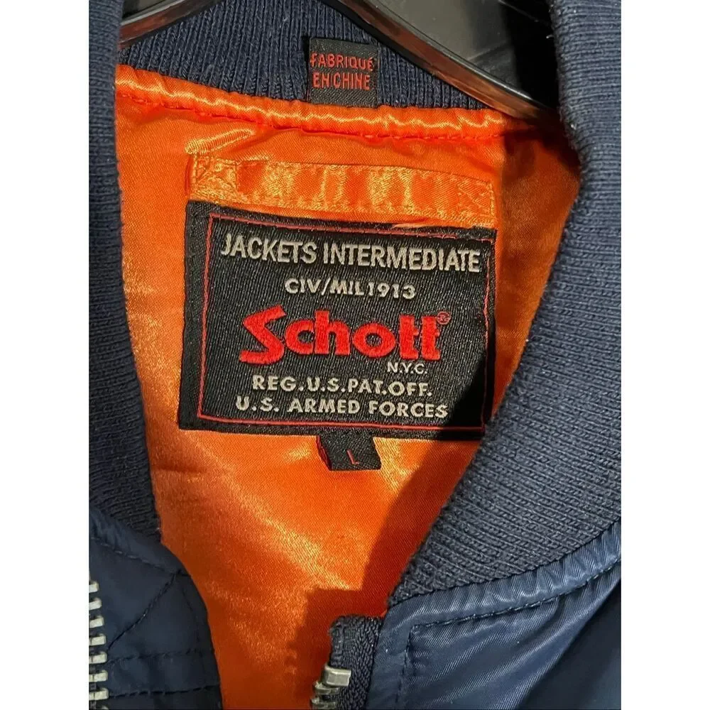 Schott NYC MA-1 Flight Patch Work Blue Bomber Jacket